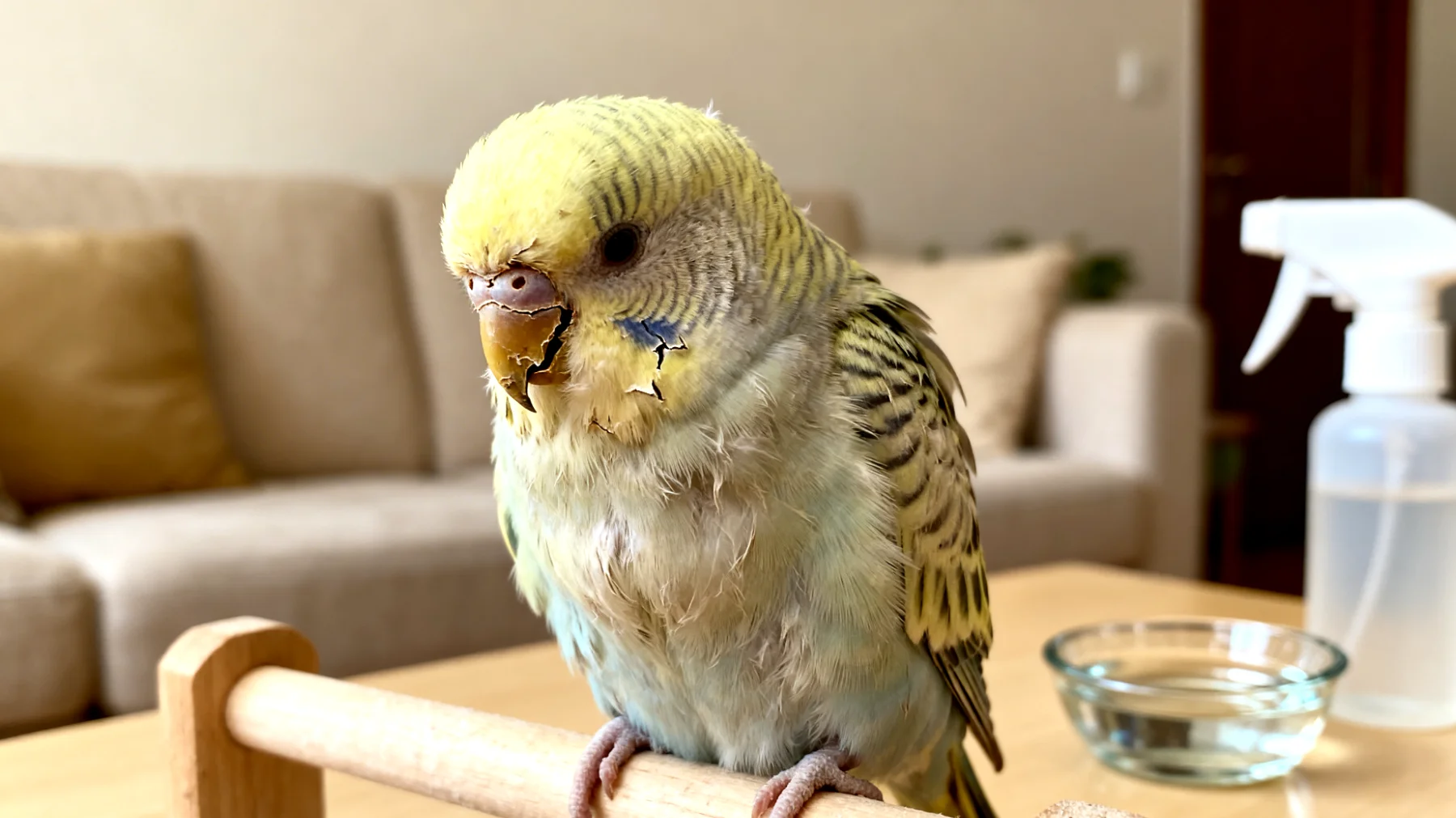 Wellensittiche in Wohnungshaltung leiden häufig unter trockener Raumluft durch Heizung, was zu Atemproblemen, rissigen Schnäbeln und stumpfem Gefieder führen kann. Natürliche Hausmittel wie regelmäßiges Besprühen mit Wasser oder das Aufstellen von Wasserschalen zur Luftbefeuchtung können die Luftfeuchtigkeit verbessern."