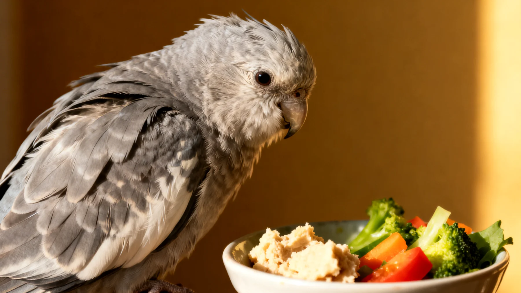 Ältere Nymphensittiche benötigen eine angepasste Ernährung mit leicht verdaulichen Körnern, mehr Weichfutter und zusätzlichen Vitaminen, da im Alter häufig Verdauungsprobleme, nachlassende Nährstoffaufnahme und ein geschwächtes Immunsystem auftreten"
